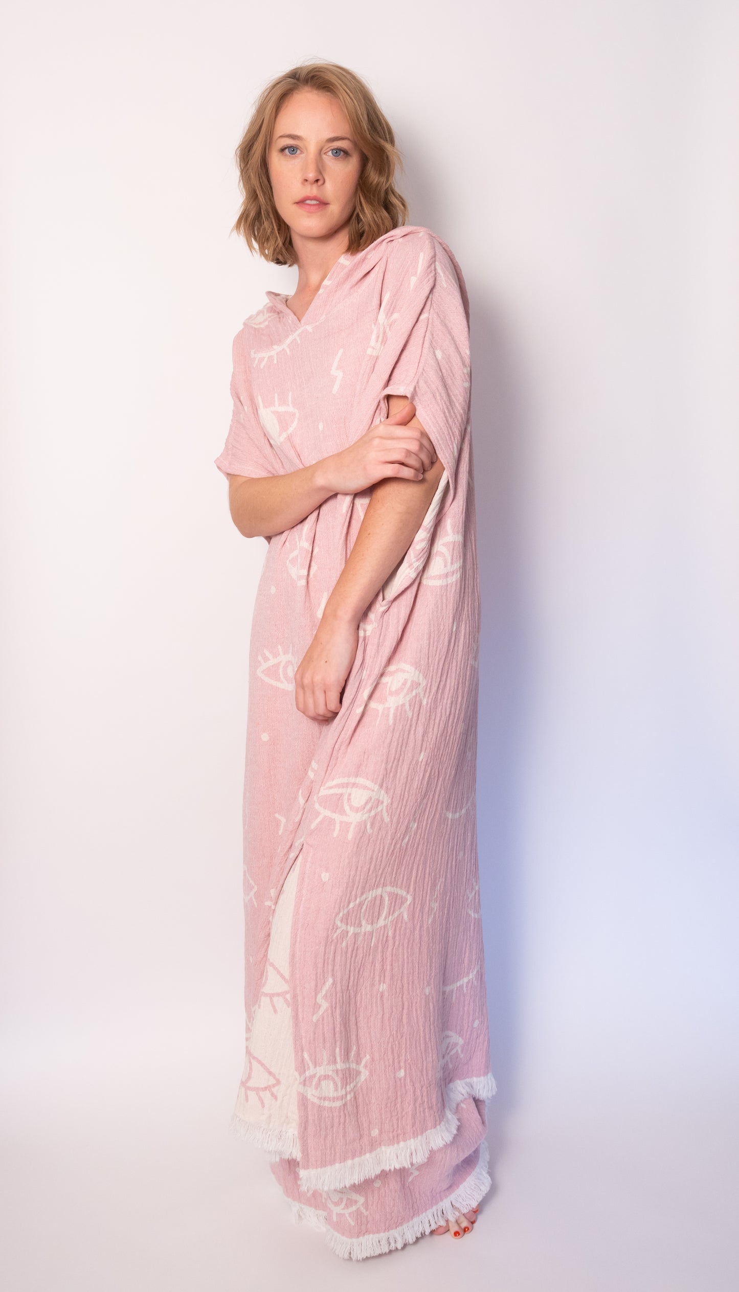 Pink Eye Cotton Poncho Set