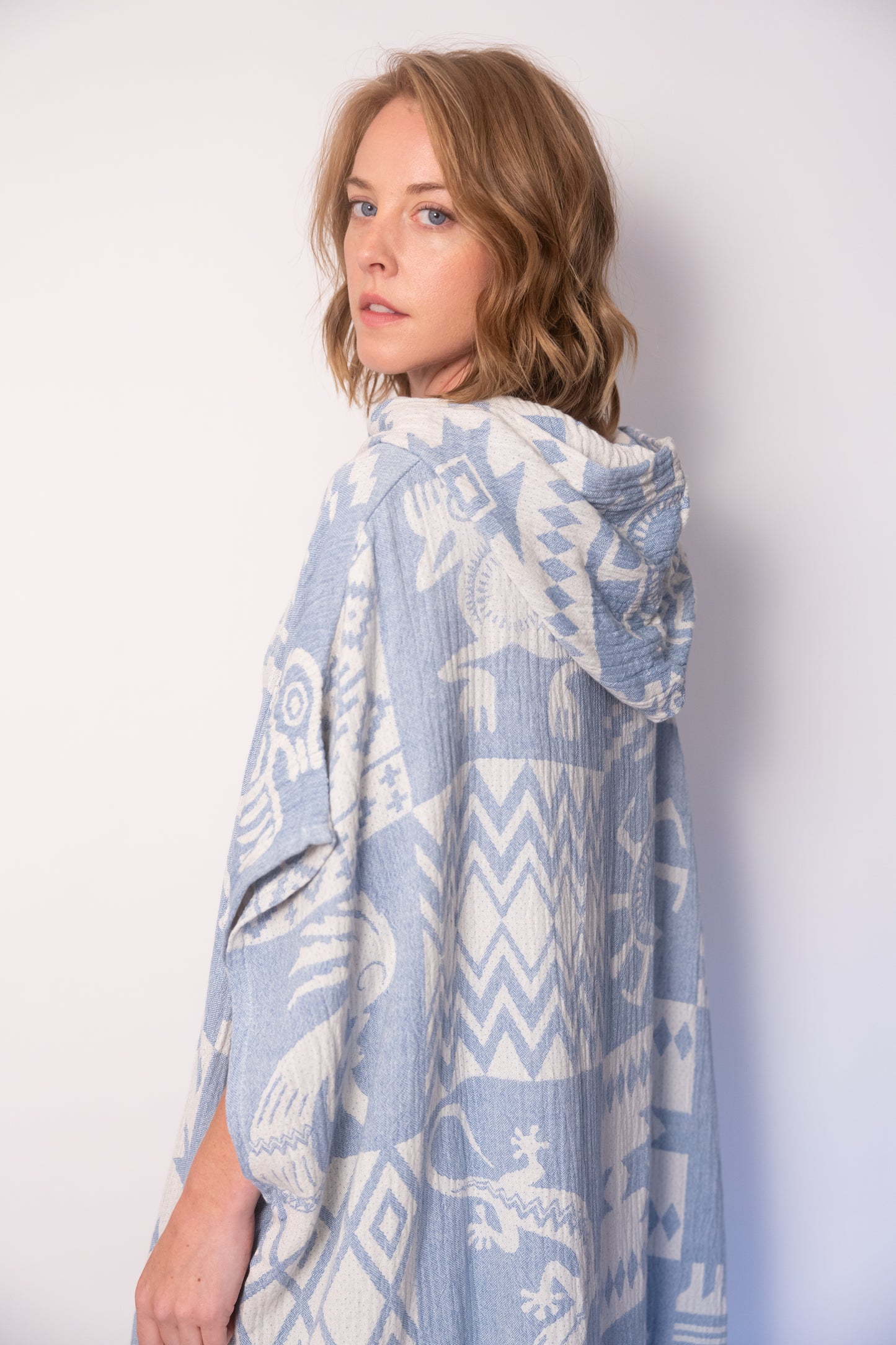 Blue Boho Cotton Poncho and Pants Set