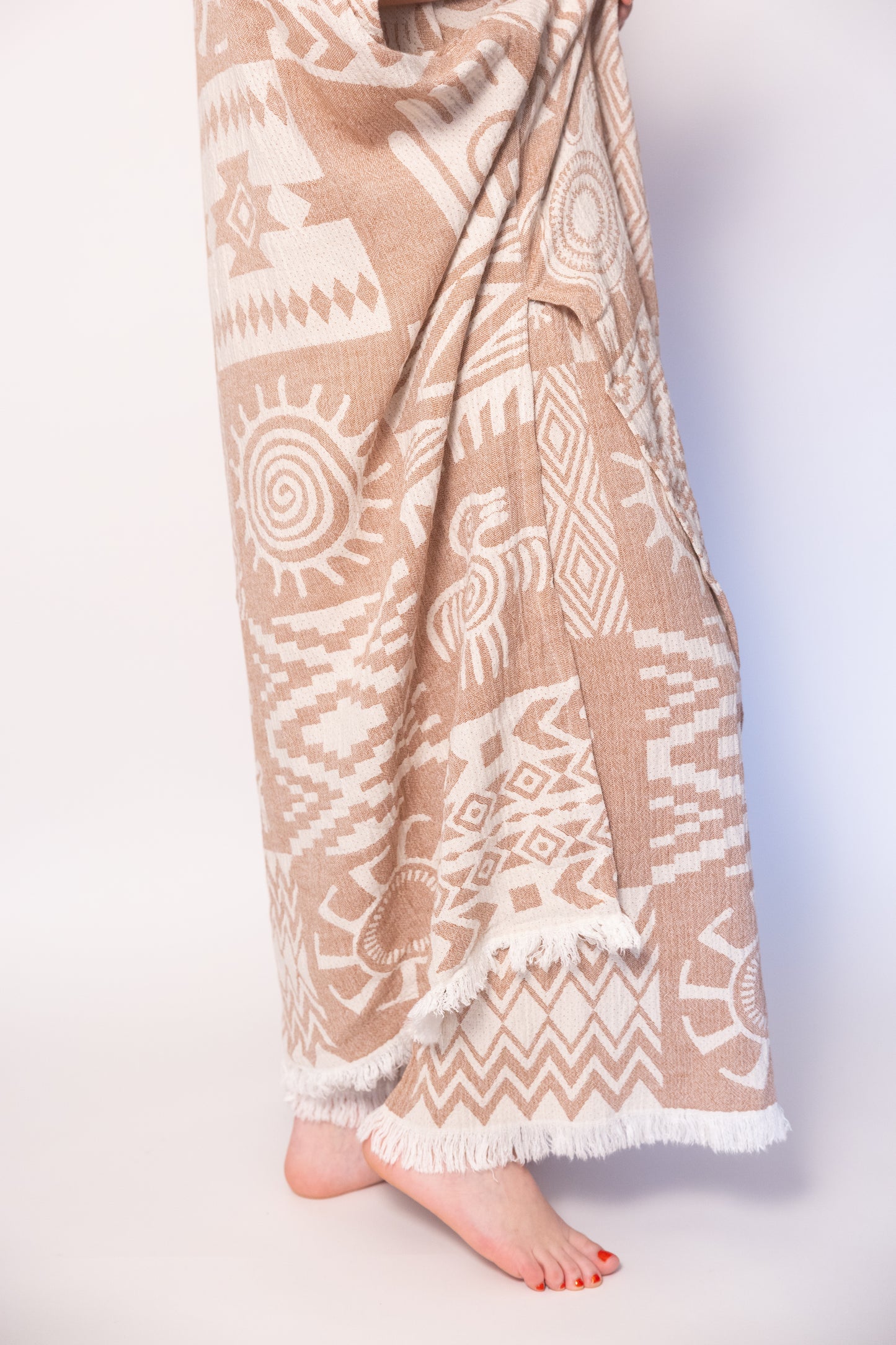Camel Boho Cotton Poncho and Pants Set