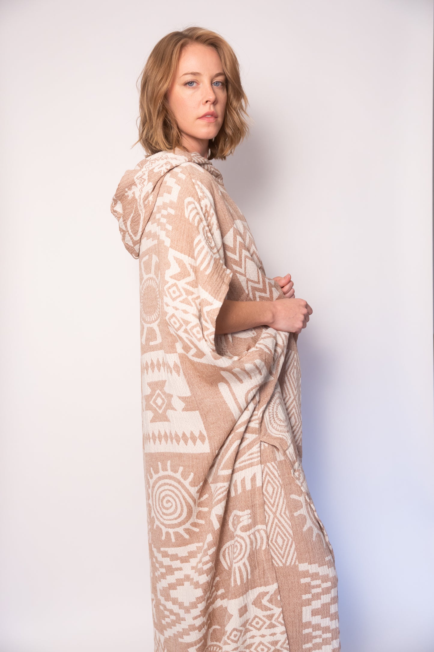 Camel Boho Cotton Poncho and Pants Set