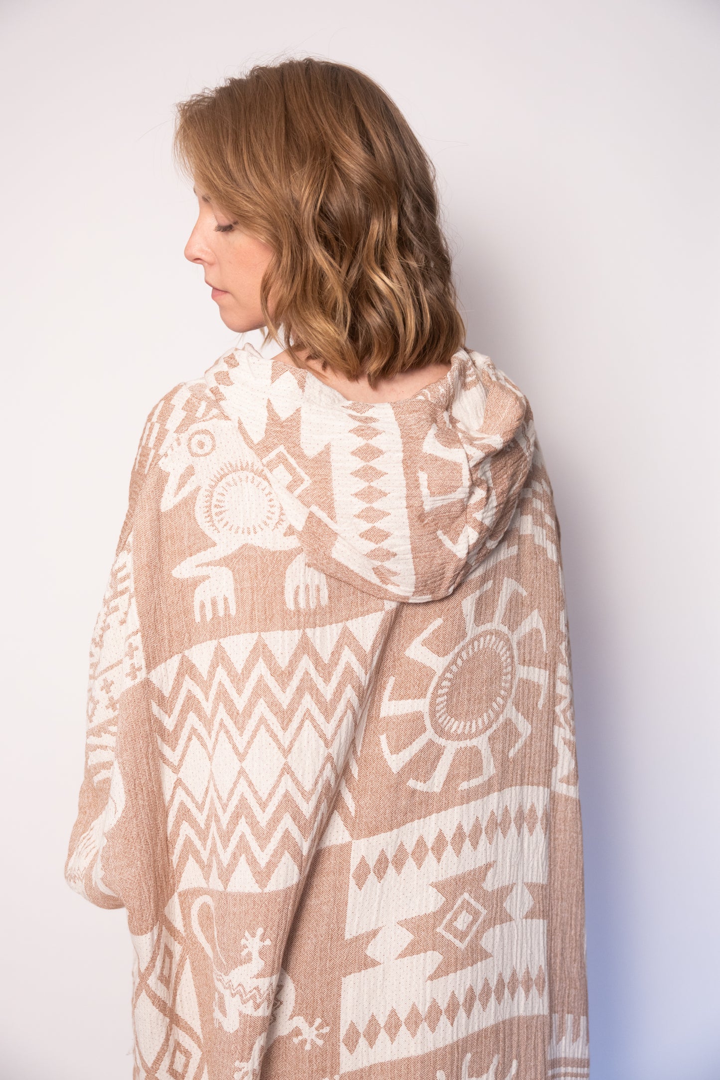 Camel Boho Cotton Poncho and Pants Set
