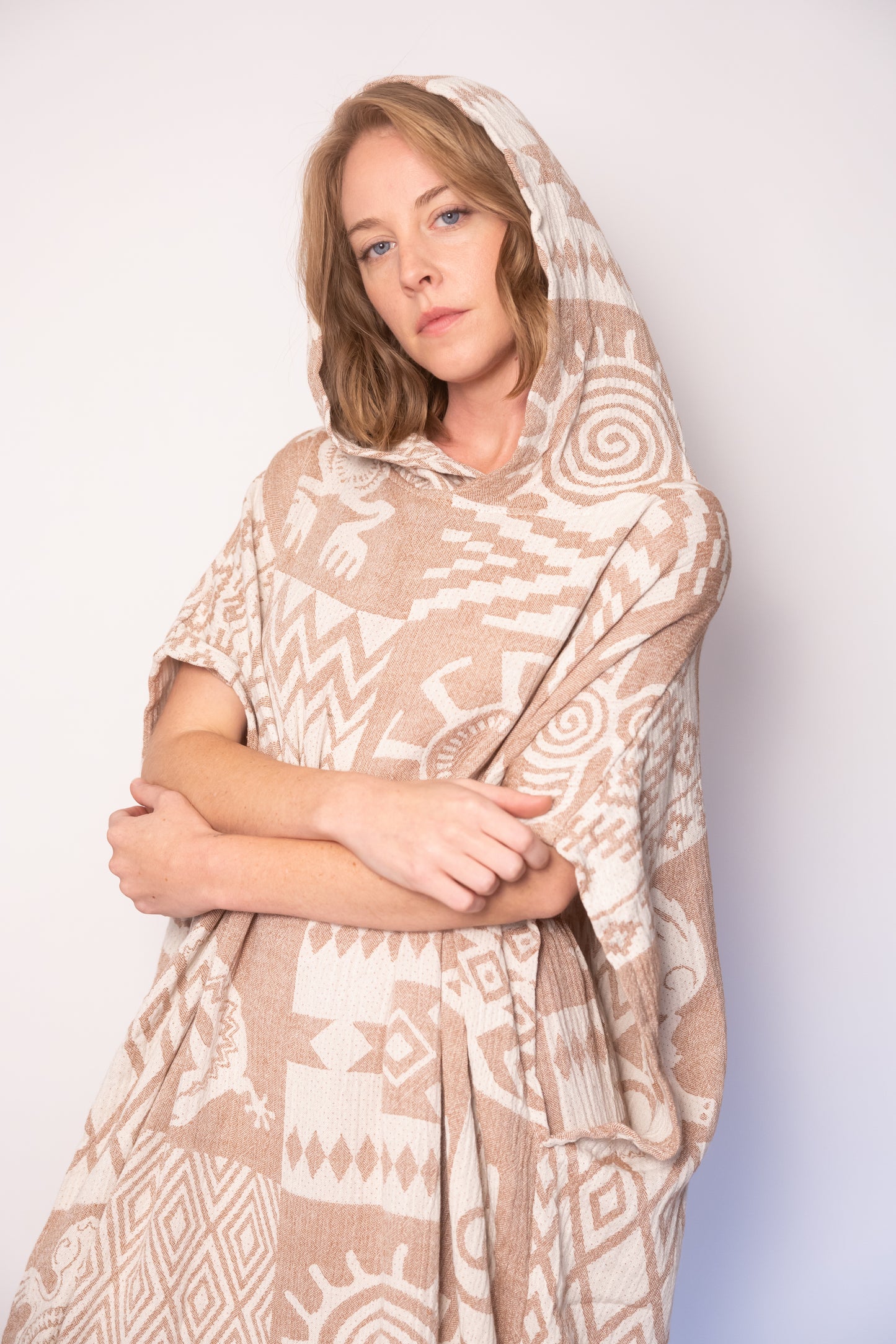 Camel Boho Cotton Poncho and Pants Set