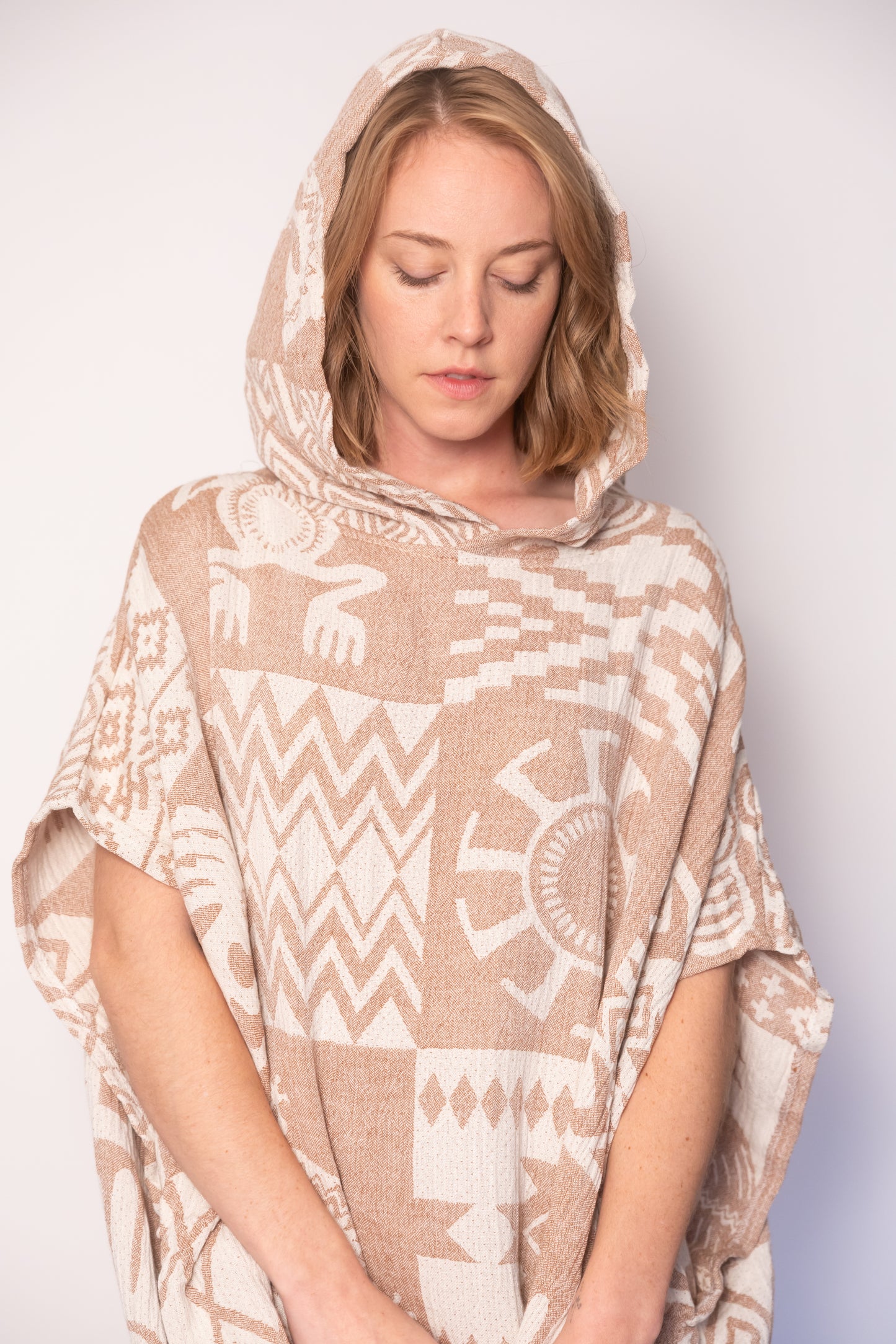 Camel Boho Cotton Poncho and Pants Set