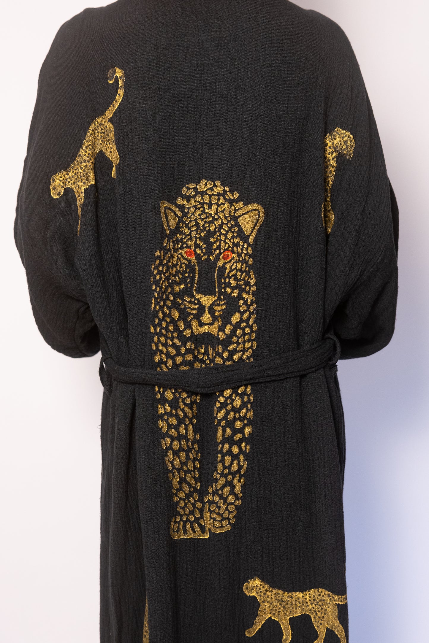 Leopard Print Black Cotton Robe