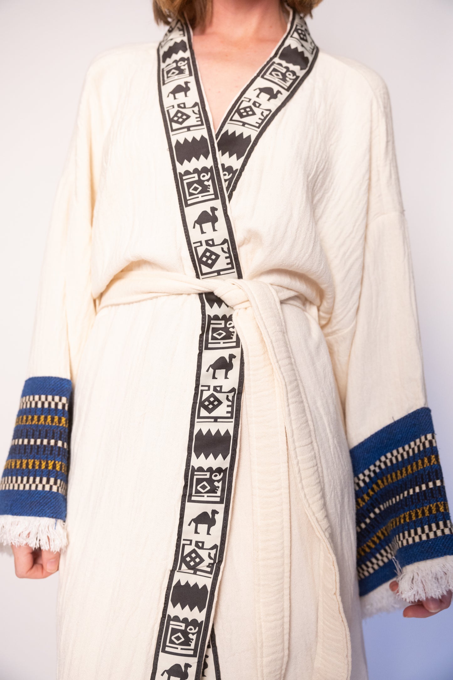 Camel Striped Cotton Robe