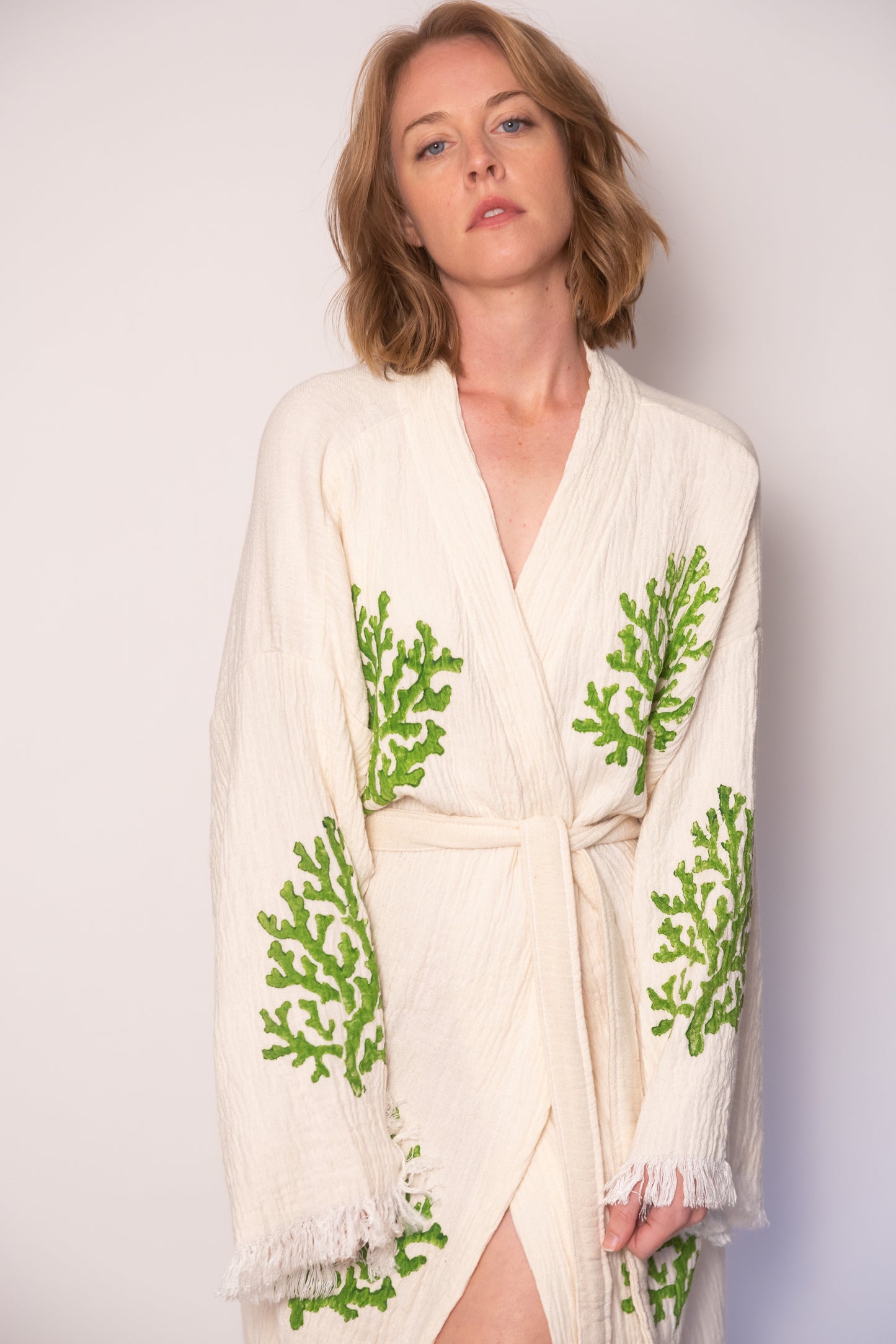 Leaf Print Cotton Robe