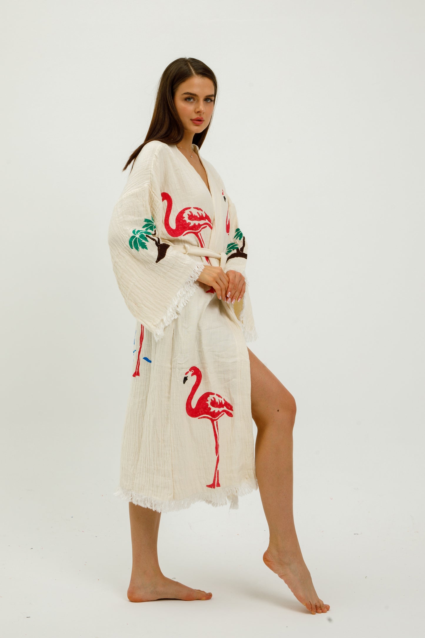 Flamingo Print Cotton Robe