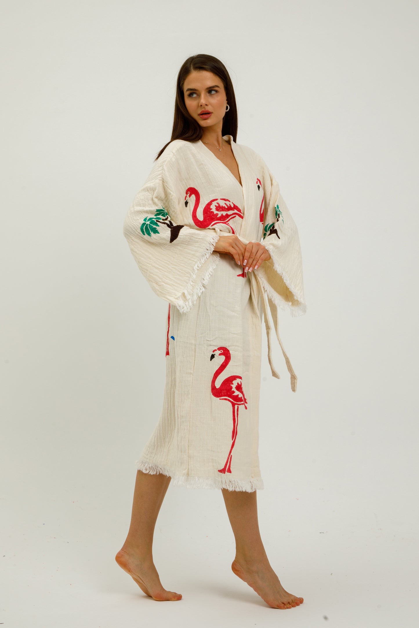 Flamingo Print Cotton Robe