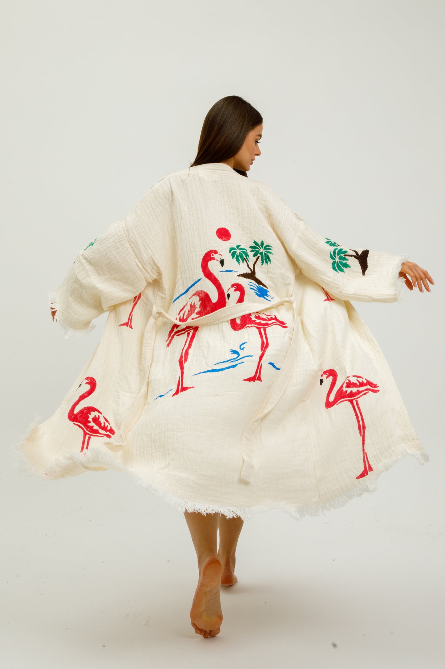 Flamingo Print Cotton Robe