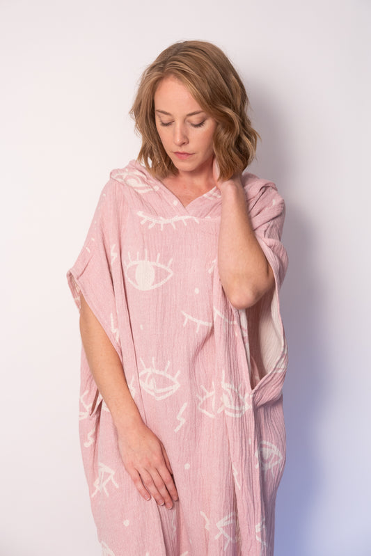 Pink Eye Cotton Poncho Set