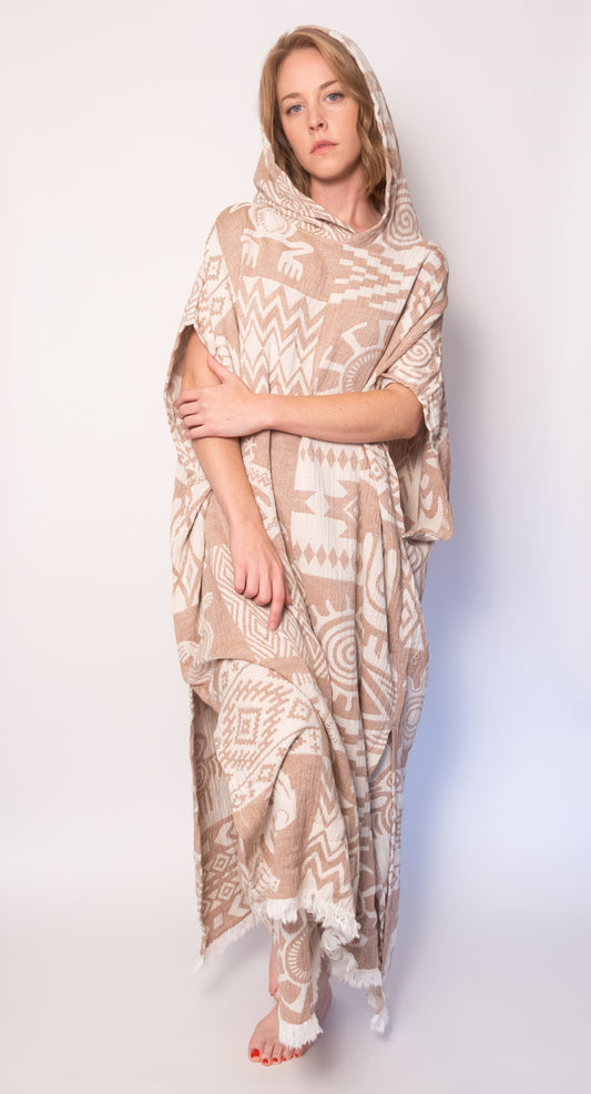 Camel Boho Cotton Poncho and Pants Set