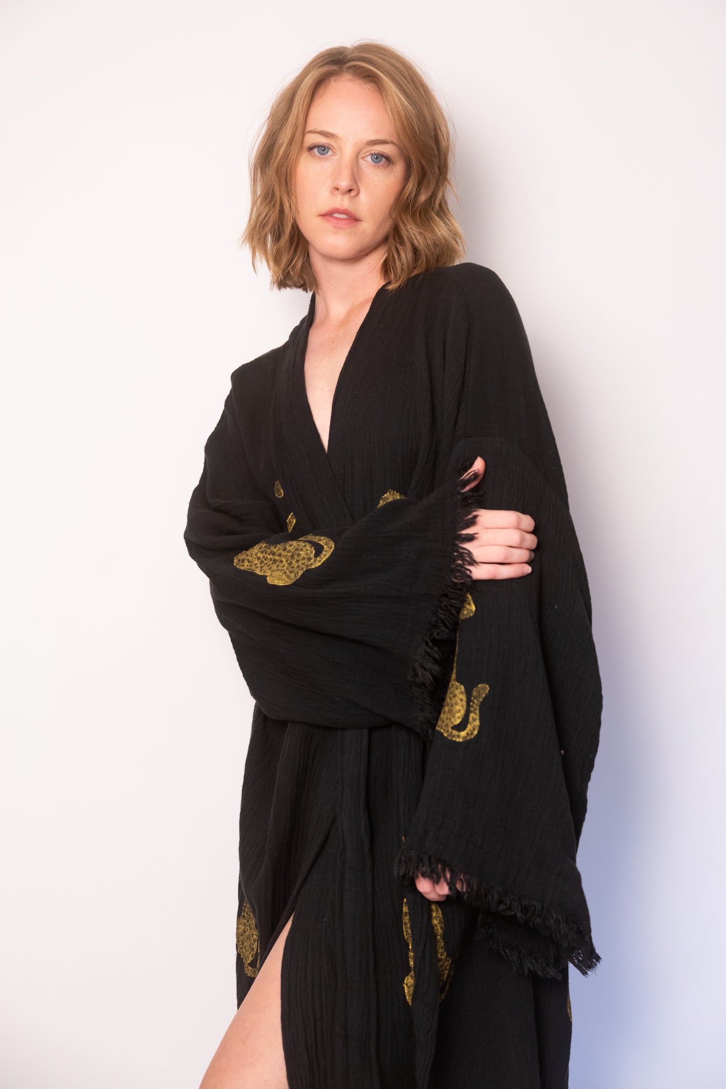 Leopard Print Black Cotton Robe