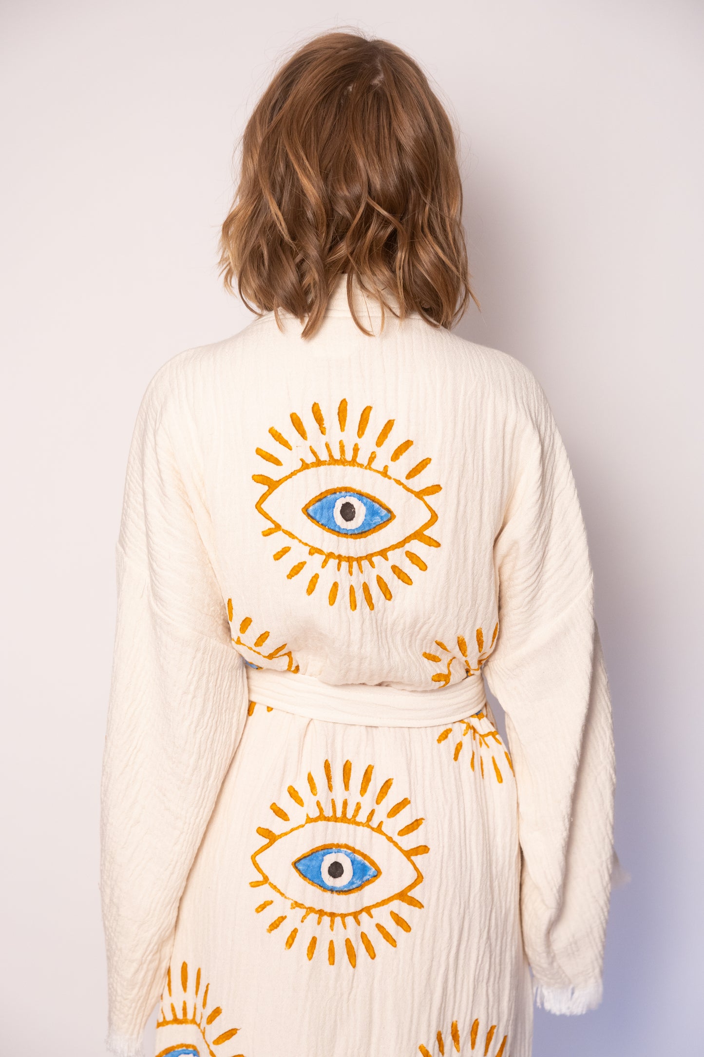 Natural Color Evil Eye Cotton Robe