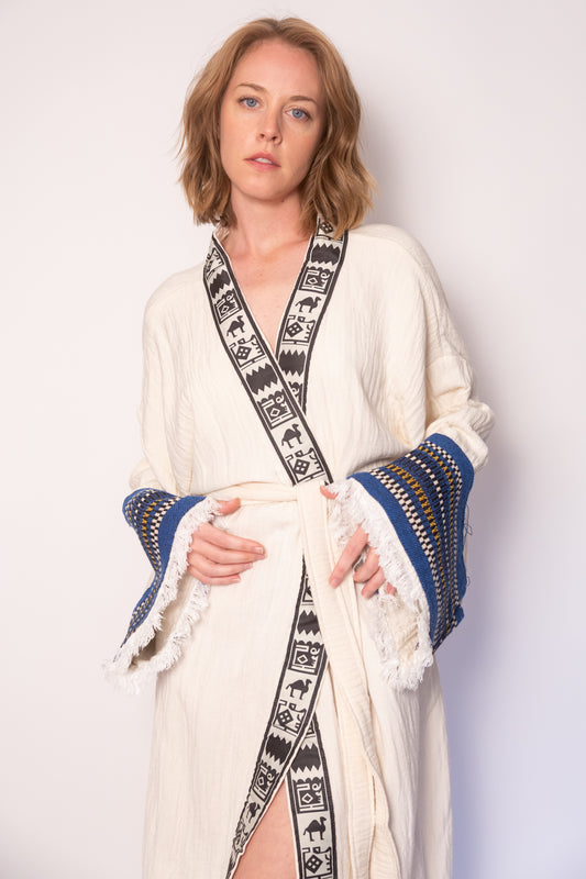 Camel Striped Cotton Robe