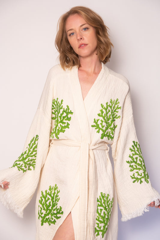 Leaf Print Cotton Robe