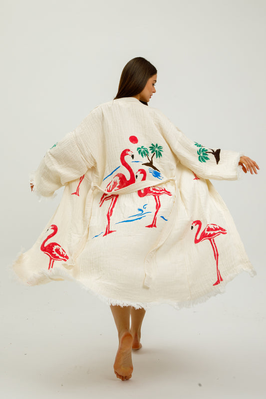 Flamingo Print Cotton Robe